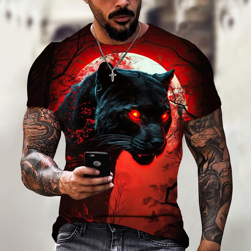 Herren Feuer Tiger Rundhals Tier Muster T-Shirt Weich Bequem Leichter Stretch Kurzarm Reguläre Passform für Pyjama Alltagskleidung