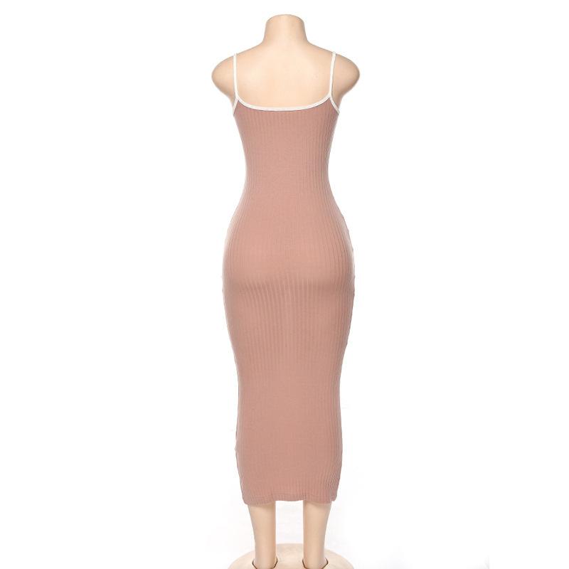 Women's Summer New Sexy Solid Color Spaghetti Strap Midi Dress Backless Slim Fit Ribbed Knit Bodycon Dress for Party Club Daily Wear