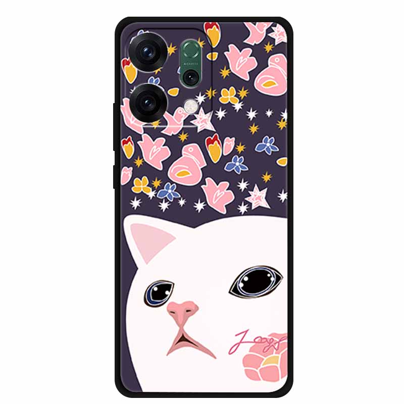 For Oppo Reno 14 5G 3D CaseRelief Flowers Emboss Phone Cover For Oppo Reno 14 Black Silicone Shockproof Soft Fundas Protector