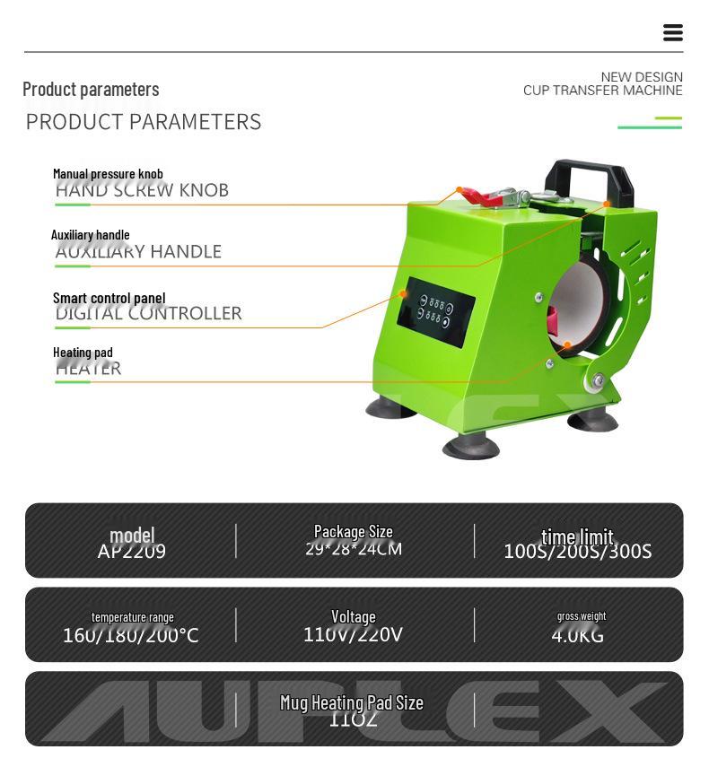 AUPLEX Handheld Mini Heat Press for Ceramic Mugs - DIY Sublimation Cup Machine