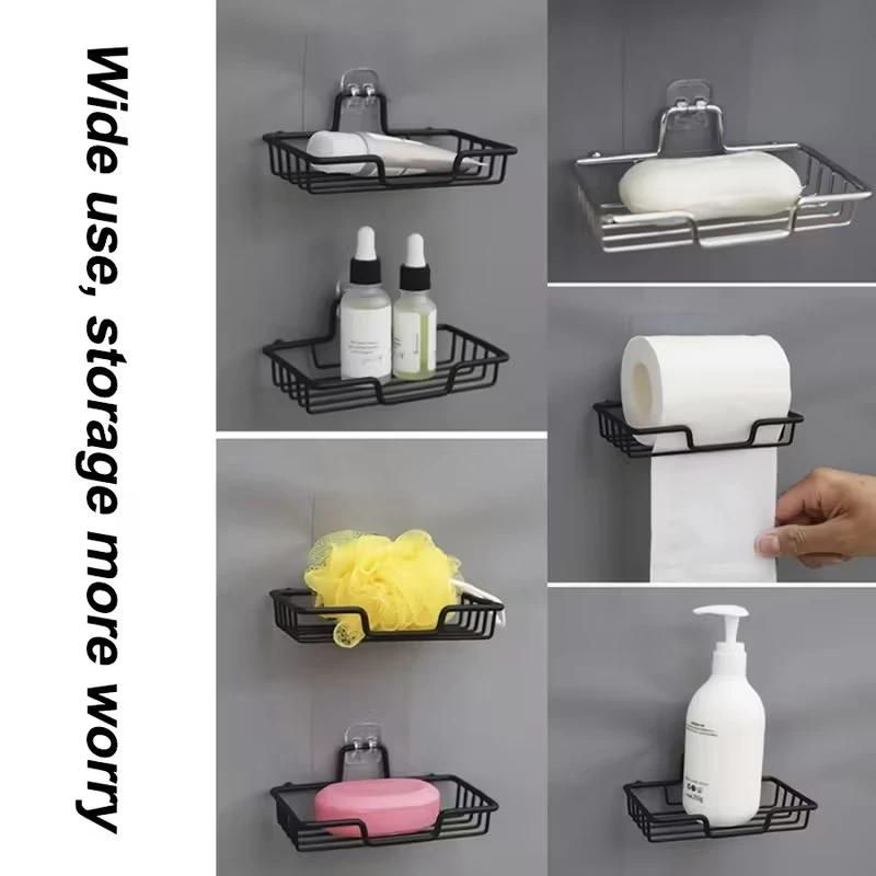 2PCS Stainless Steel Soap Rack Punch-free Nail-free Bathroom Single Layer Drain Wall Hanging Sucker Soap Box Light Luxury Shelf