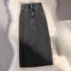 Oversized Relaxed Solid Button Pockets Denim Skirt Summer Office Lady Vintage Slim Elegant Skirts Spring Korean Fashion Faldas