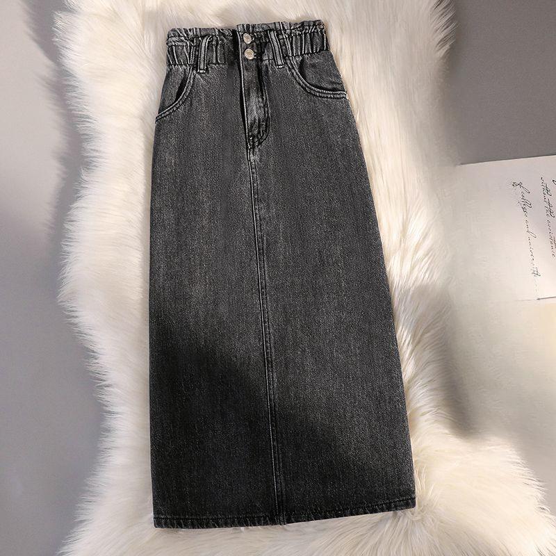 Oversized Relaxed Solid Button Pockets Denim Skirt Summer Office Lady Vintage Slim Elegant Skirts Spring Korean Fashion Faldas