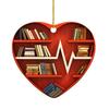 Heart Shaped Christmas Ornament Acrylic Bookshelf Xmas Tree Hanging Decorations 2D Flat Printed Book Gifts for Book Lovers