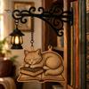 Retro Bookshelf Light Vintage with Cat Sleeping on Book Design, Lantern Rustic Metal Wall Lamp for Reading, Decorative LED Study Room Library