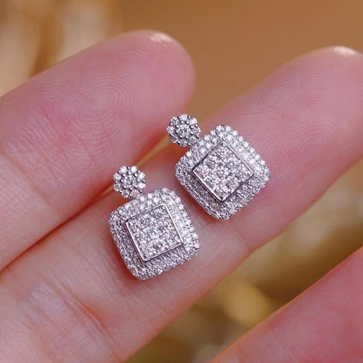 Classic & Elegant Sparkling Square Halo Zircon Stud Earrings