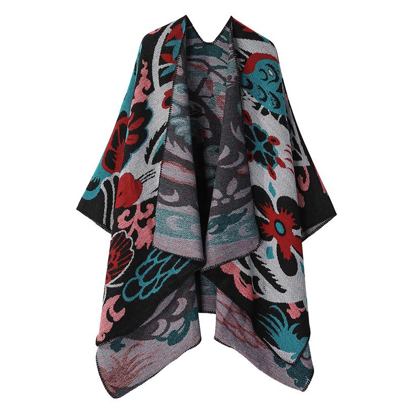 Guochao Style Thickened Shawl Cape Dual-Purpose Knitted Split Scarf Chinese Style Warm Shawl Knitted