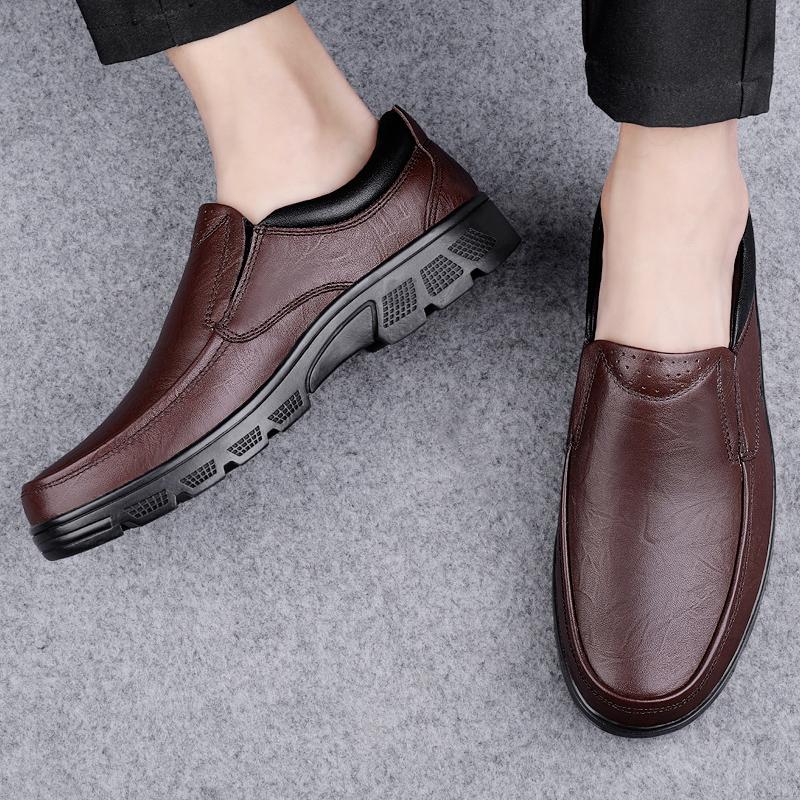 Fashion Classic Brand Men's Genuine Leather Casual Shoes Thick Soled Winter Plush Cotton Shoes Men's Outdoor Commuting Work Shoes