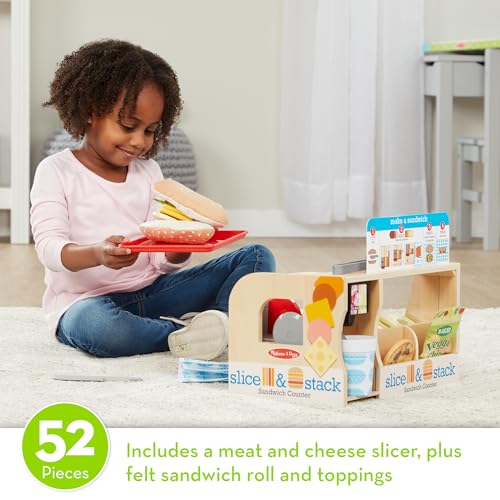 Melissa & Doug Wooden Sandwich Counter Pretend Play Toy, Wooden Toy, Shop, Melissa & Doug
