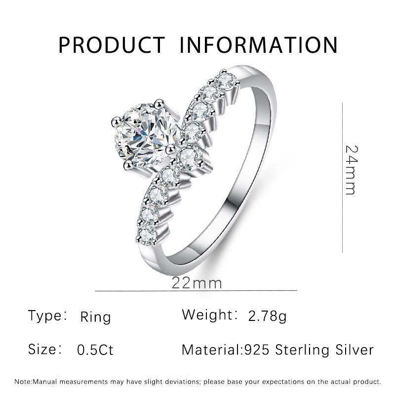 Princess Crown S925 Sterling Silver Moissanite Ring - Simple, Versatile Style for Women Size 8