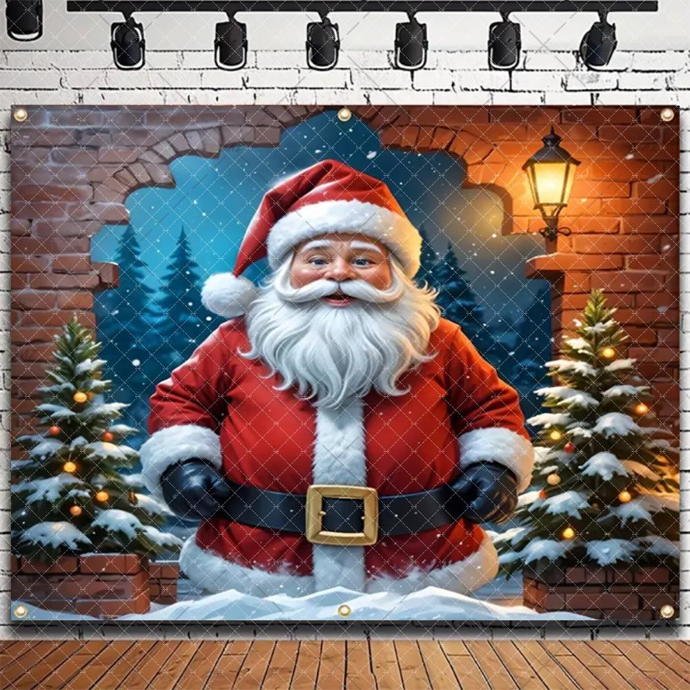 Merry Christmas Backdrop Santa Claus Xmas Fireplace Photography Background Home Family Party Decoration 2026 Xmas Photo Props303