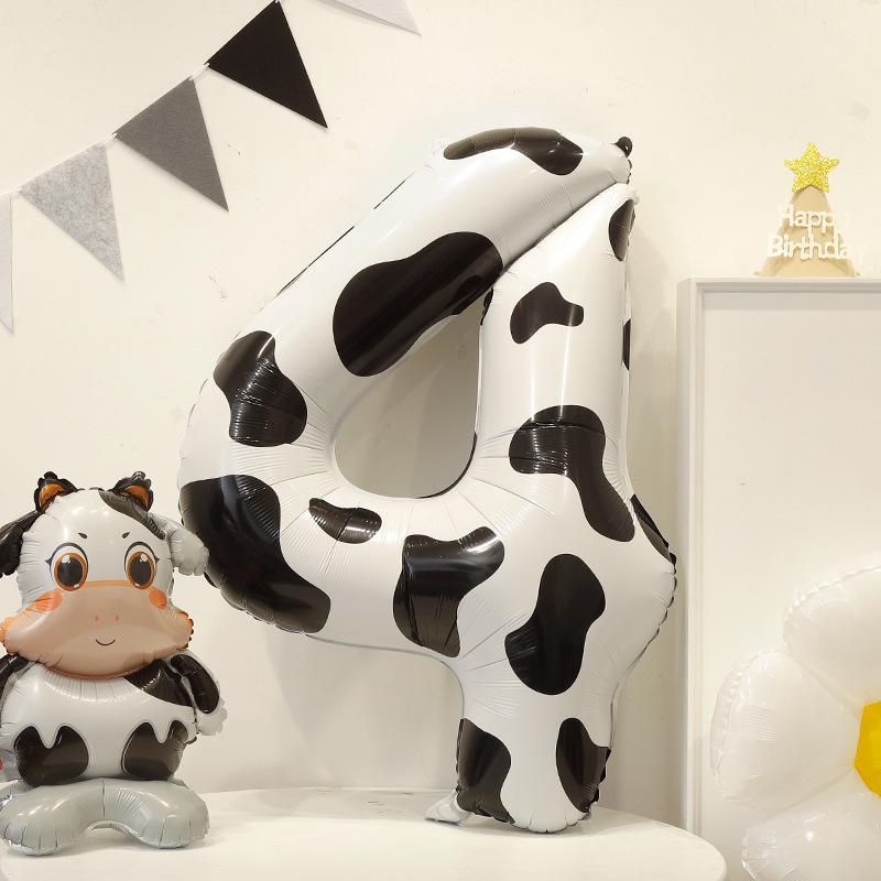 Cow Print Balloon Birthday Decorations Supplies 1pc 40 Inch Digital Balloon COW Theme Number Balloons for Birthday Party Farm Barn Decor