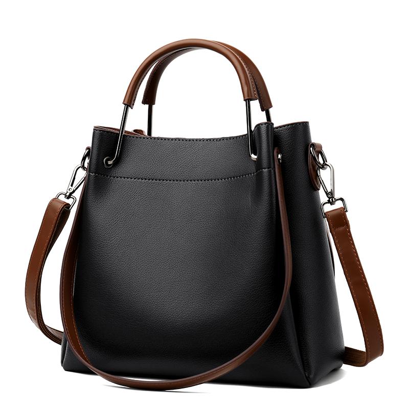 Simple Generous Solid Color Women's Handbags New Style Large Capacity Ladies Bucket Bag High End PU Leather Single Shoulder Bag for Mother's Day Gifts