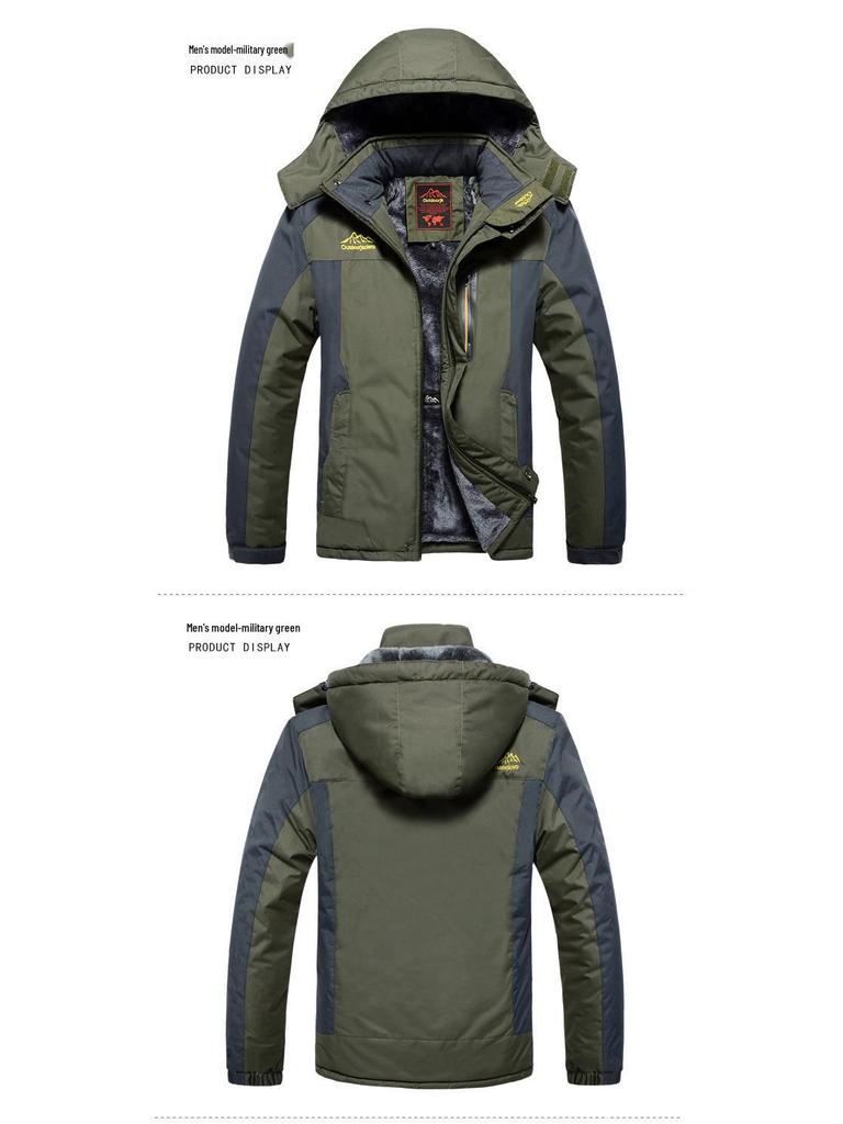 Men's Plus Size Fleece-Lined Winter Mountaineering Suit: Windproof, Rainproof, Thick, and Warm.