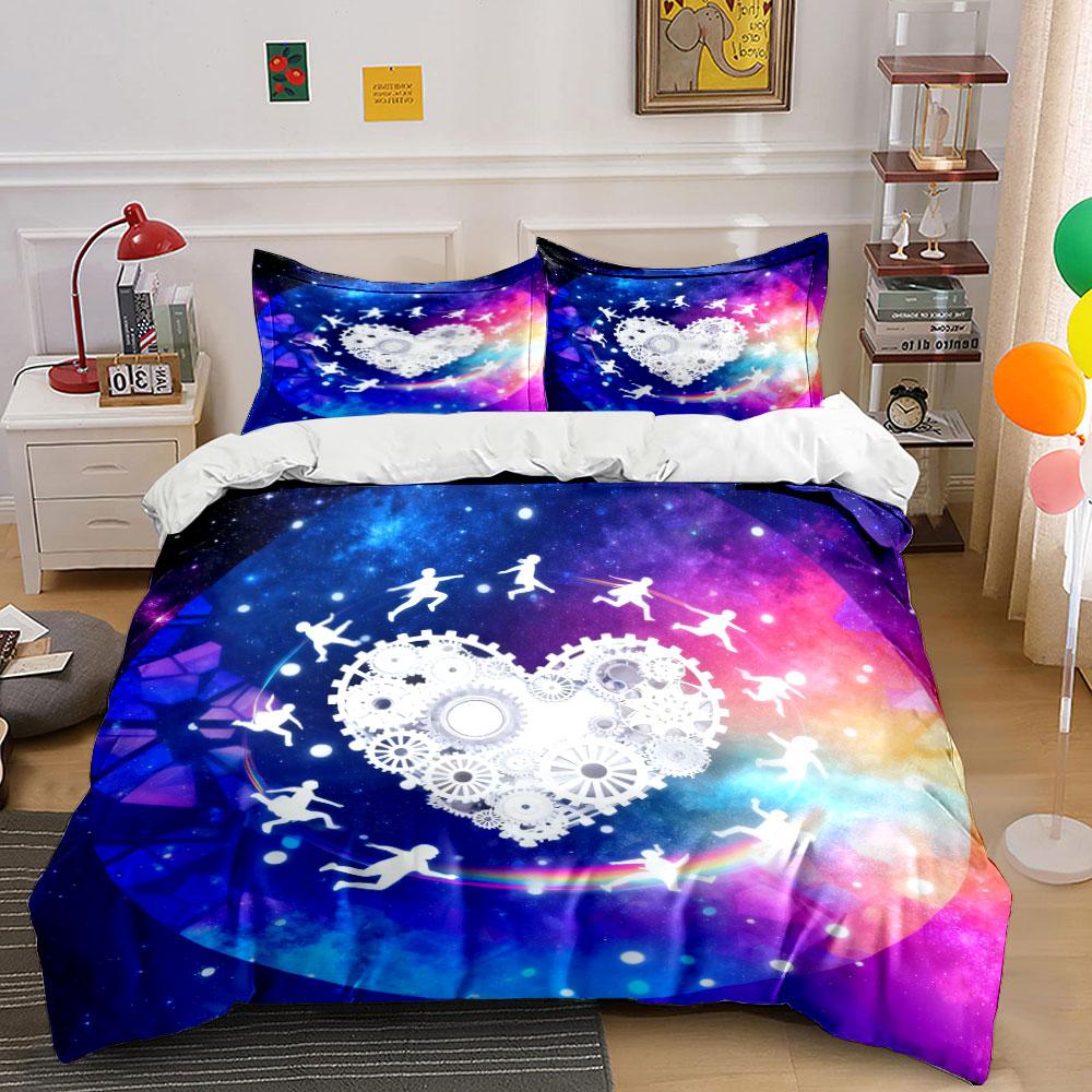 Colorful Galaxy Heart Set Decor Soft Comfortable Duvet Cover Bedding Set Included 1*Duvet Cover & 2*Pillowcases, Gift