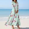 Women's Fashion V-Neck Floating Beach Dresses Seven Sleeve Floral Printed Dresses