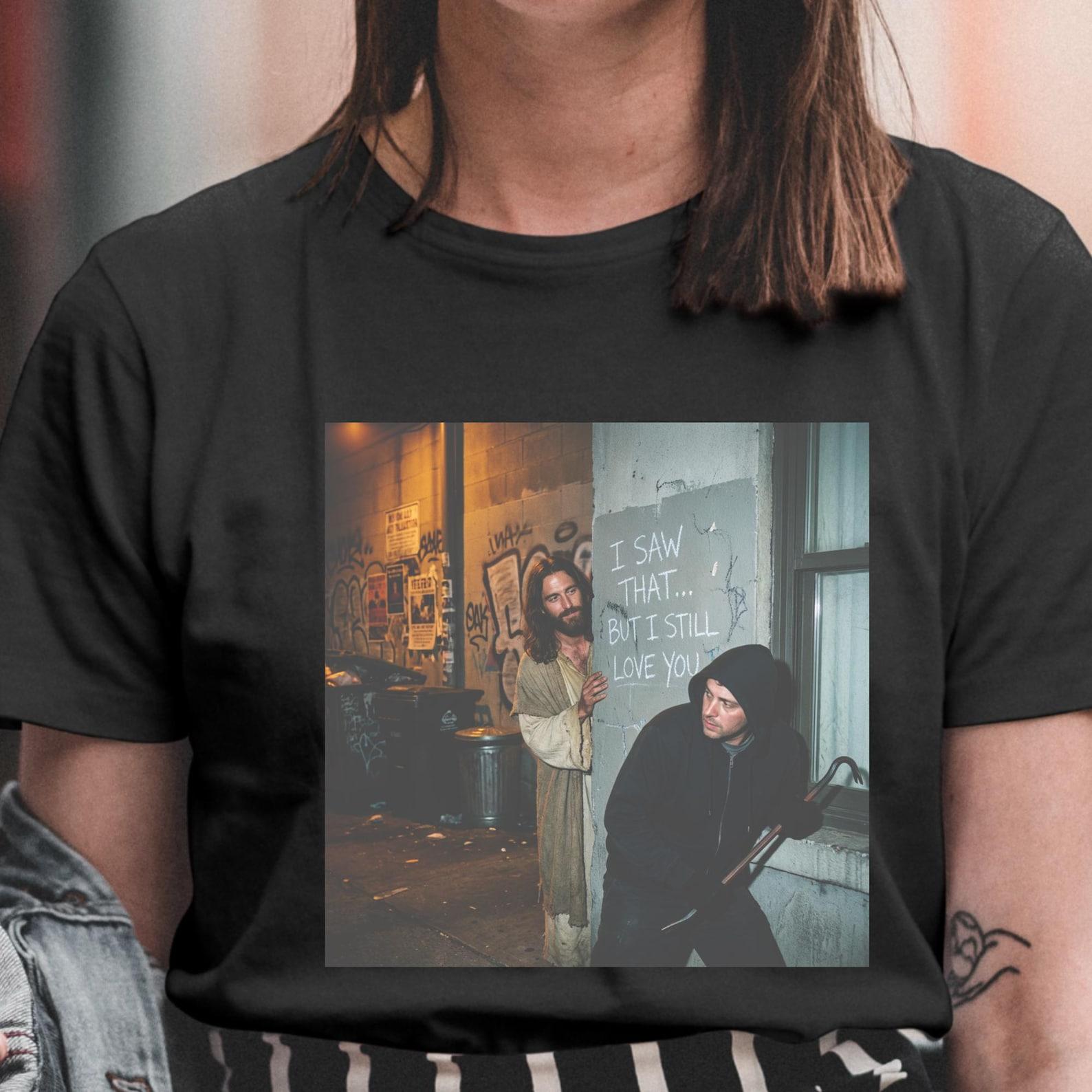 Funny Jesus T-Shirt – I Saw That... Christian Humor Tee L