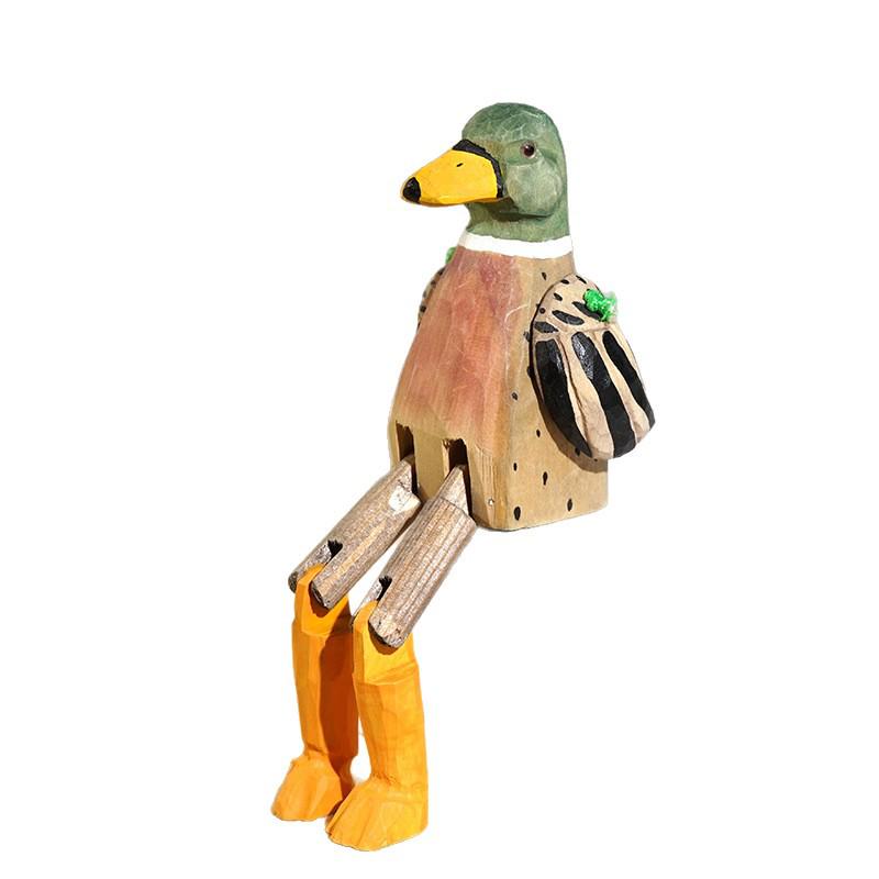 Envy Porcelain Long-Legged Duck: Handmade Wooden Carving, Small Ornament, Humorous Office Desktop Decoration.