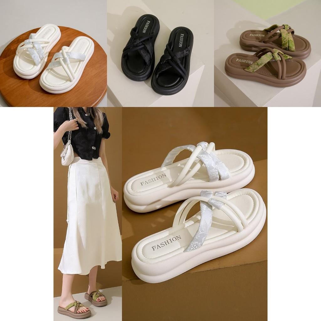 Stylish Women's Summer Flat Sandals Thick Sole Casual Slippers Perfect For Dresses In Green Beige And Black