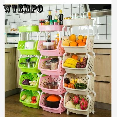 Kitchen Rack Storage Rack Multi-layer Floor-to-ceiling Plastic Kitchen Supplies Storage Basket Storage Arrangement