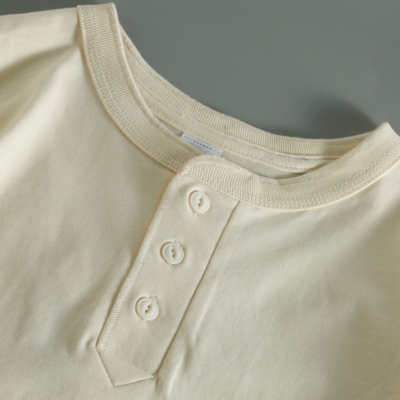 Export Short-Sleeved T-shirt Henry Collar Three-Button Summer Pure Cotton Men's Half Sleeve Wear Bottoming Shirt Tail Goods Cut Label T-shirt Fashion