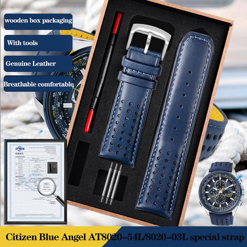 22mm 23mm  Cowhide Leather Watchband for CITIZEN Blue Angel Generation Men's Watch AT8020-54L AT8020-03L Series Bracelet Strap