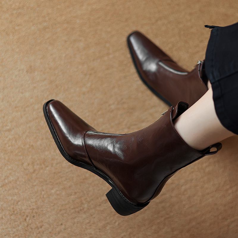 Krazing Pot PU Herbst Winter Schuhe Große Größe Chelsea Stiefel Square Toe Warm Halten Front Zipper Größe 43 Stiefeletten