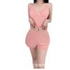 Crispy new suit suspender plus shorts lace red edge pink home bow solid color girl heart