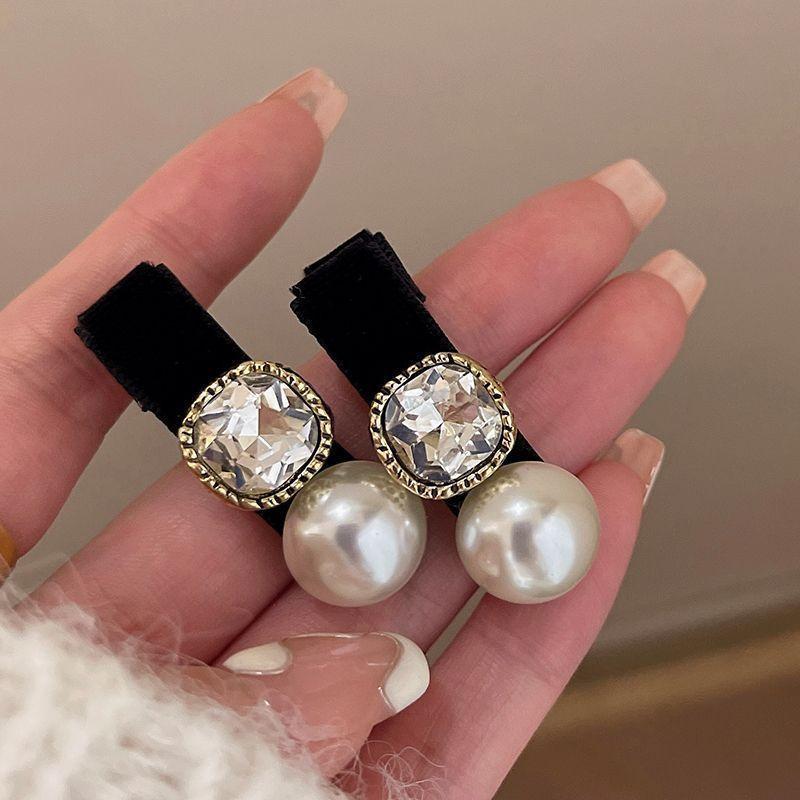 1pcs Elegant Hairpin Imitation Pearl Square Diamond Hairpin Elegant Ceiling Korean Ins Style Side Clip