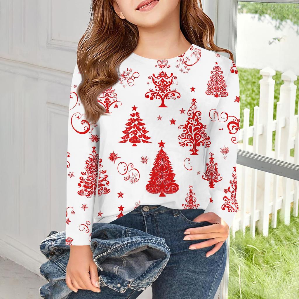 Girls Long Sleeve T Shirts Kids Fall Tops Crewneck Basic Tees Vintage Graphic Printing Top 5-14Y