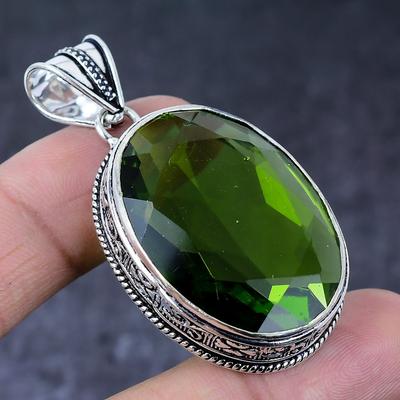 Natural Peridot Gemstone Handmade 925 Sterling Silver Jewelry Pendant 2.17" S6s91