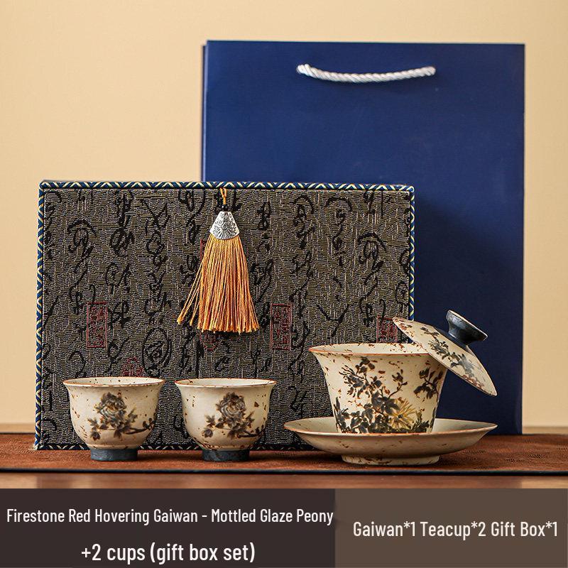 DARUNYAO Blue & White Peony Gaiwan Tea Set