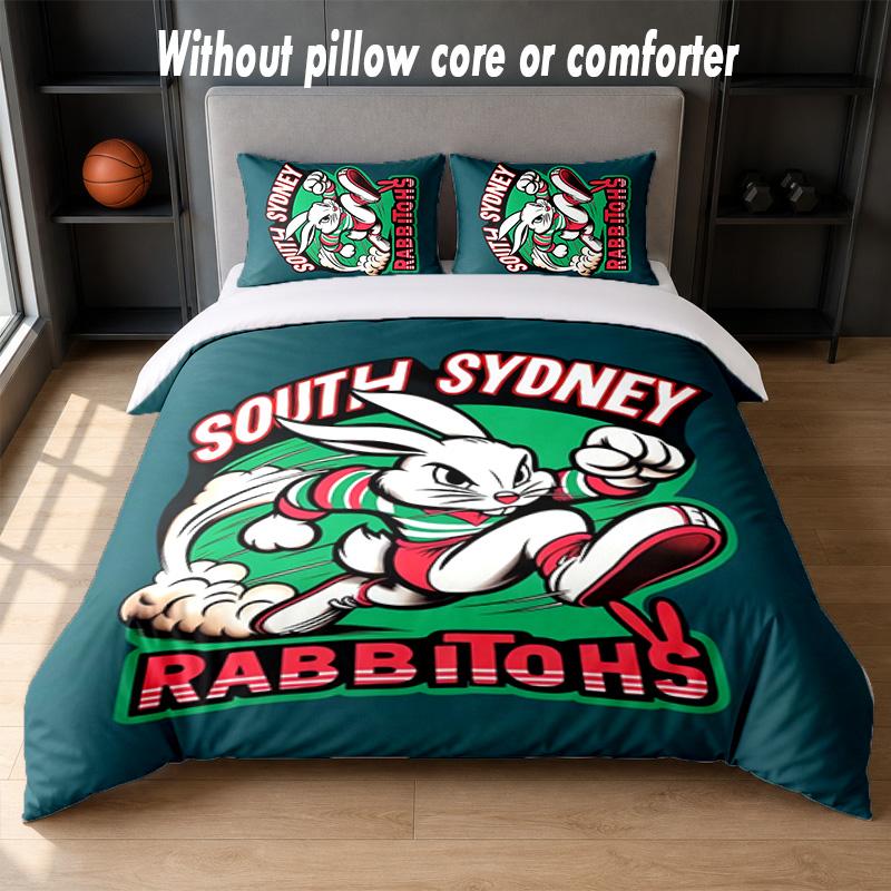 South Sydney Rabbitohs Design Bed Bedding Set 1 Duvet Cover + 2 Pillowcases Soft Breathable Household Bed Linens