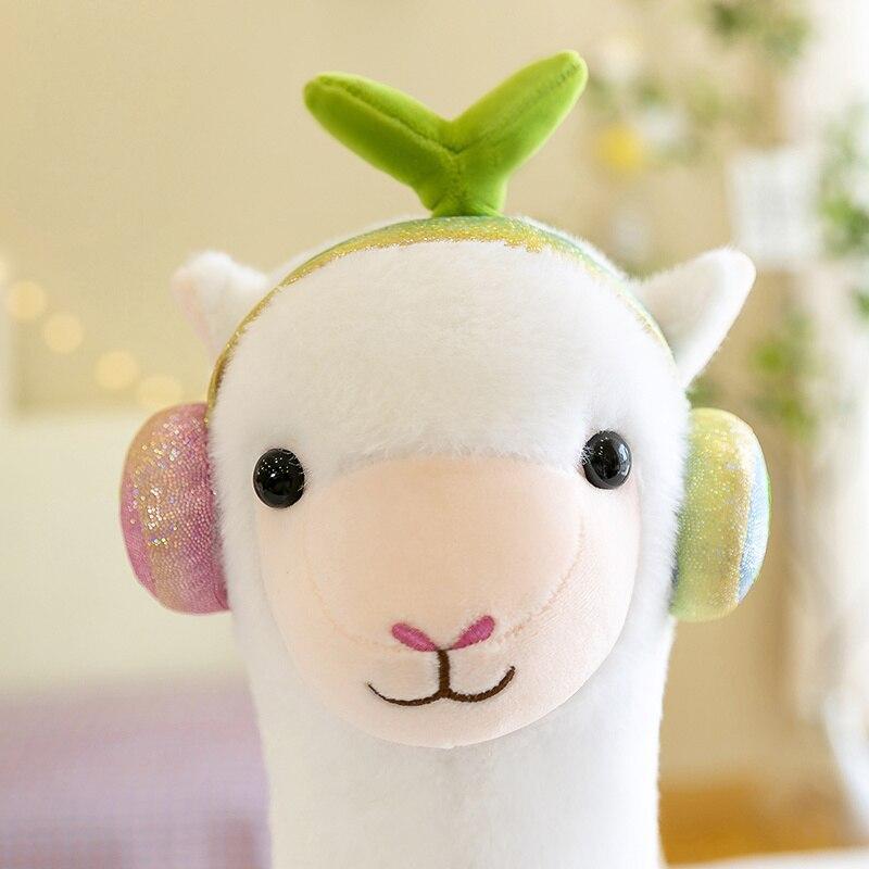 Adorable Alpaca with Headphones Peluche Toys Kawaii Standing Alpacasso Plushie Pillow Dolls for Children Girls Gift Toy