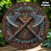 Round Metal Poster, Retro Embossed Viking Shields, Home & Garage Decor