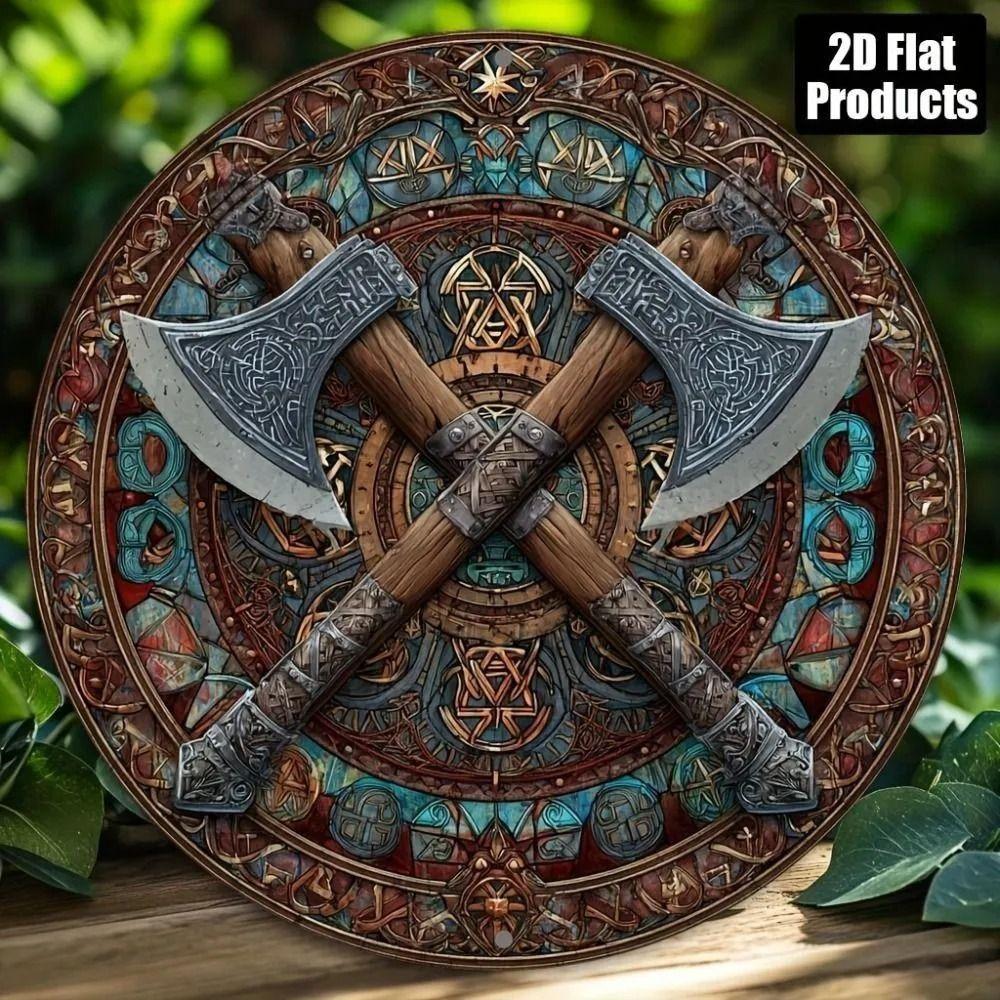 Round Metal Poster, Retro Embossed Viking Shields, Home & Garage Decor