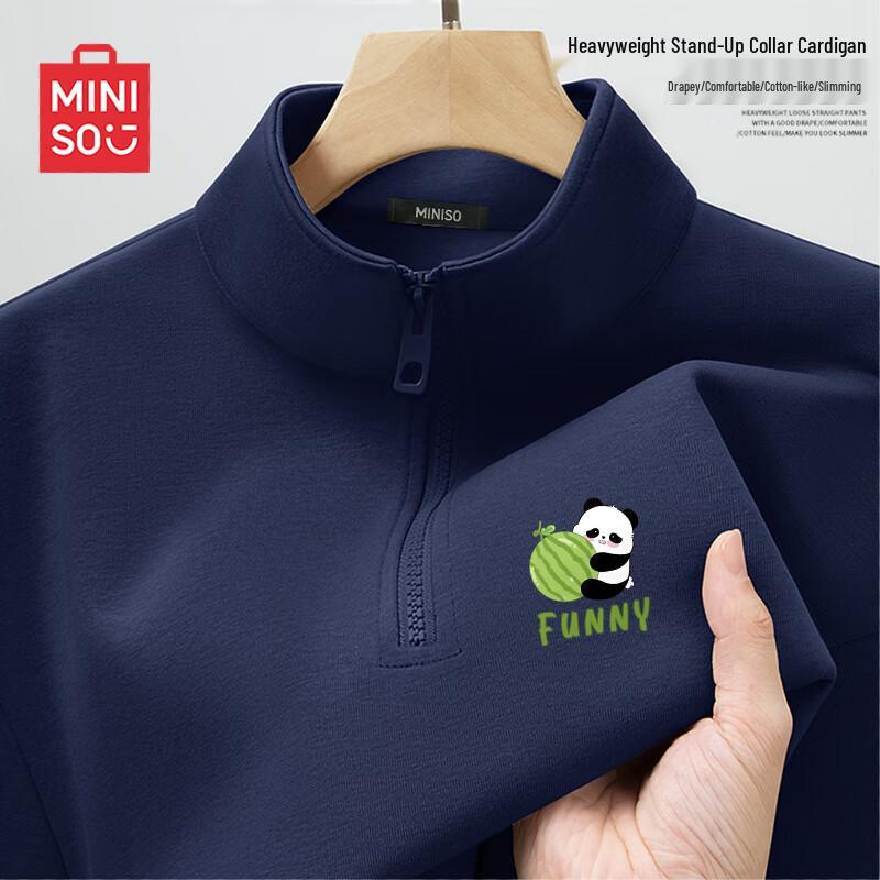 

MINISO Men s Half-Zip Stand Collar Panda Graphic Sweatshirt 3XL