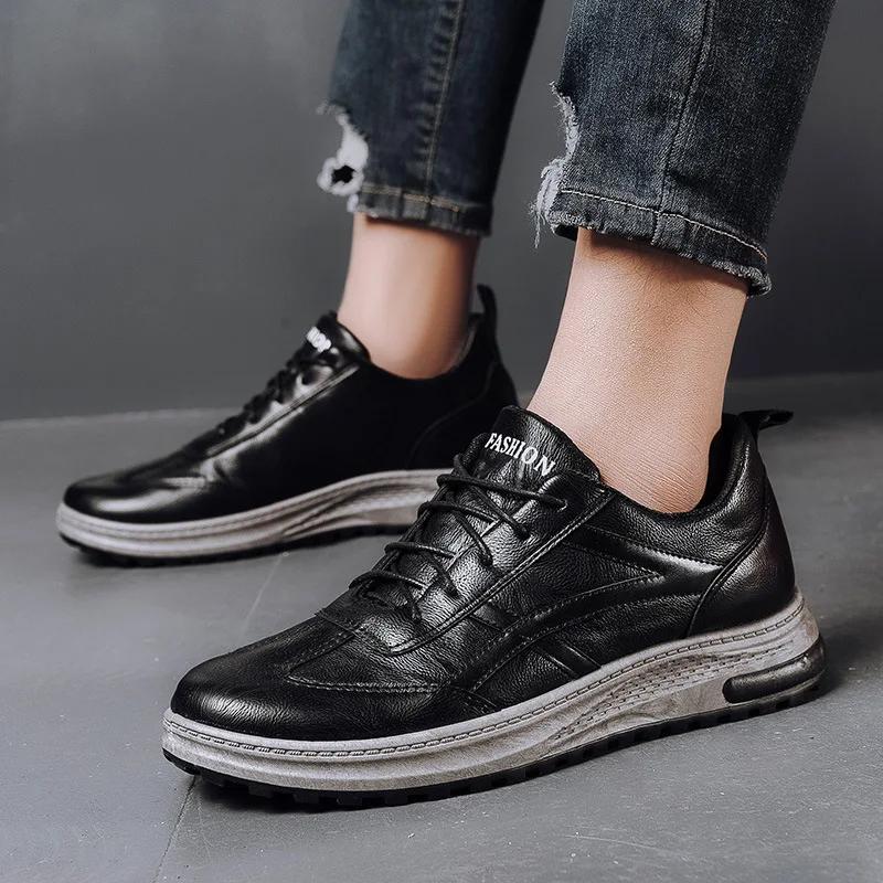 Solid Color Leather Men's Shoes Autumn and Winter Fashion with Velvet Thick Sports Casual Formal Shoes