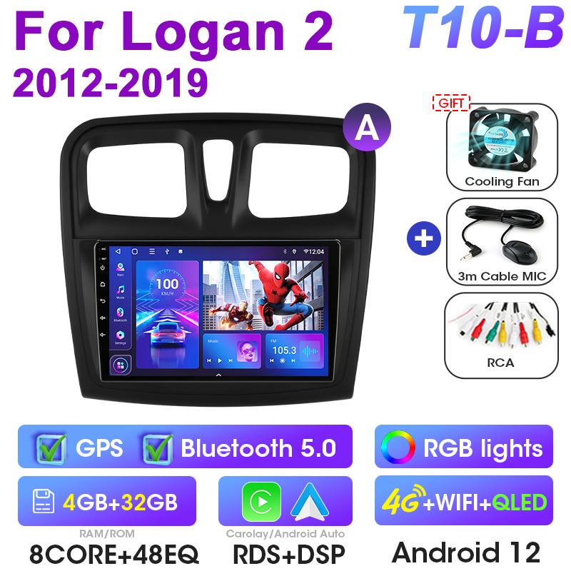 

2 Din Android 12 автомобильное радио для Renault Logan 2 2012 -2019 Sandero 2 2014-2019 мультимедийный видеоплеер GPS 4G Carplay Auto Stereo