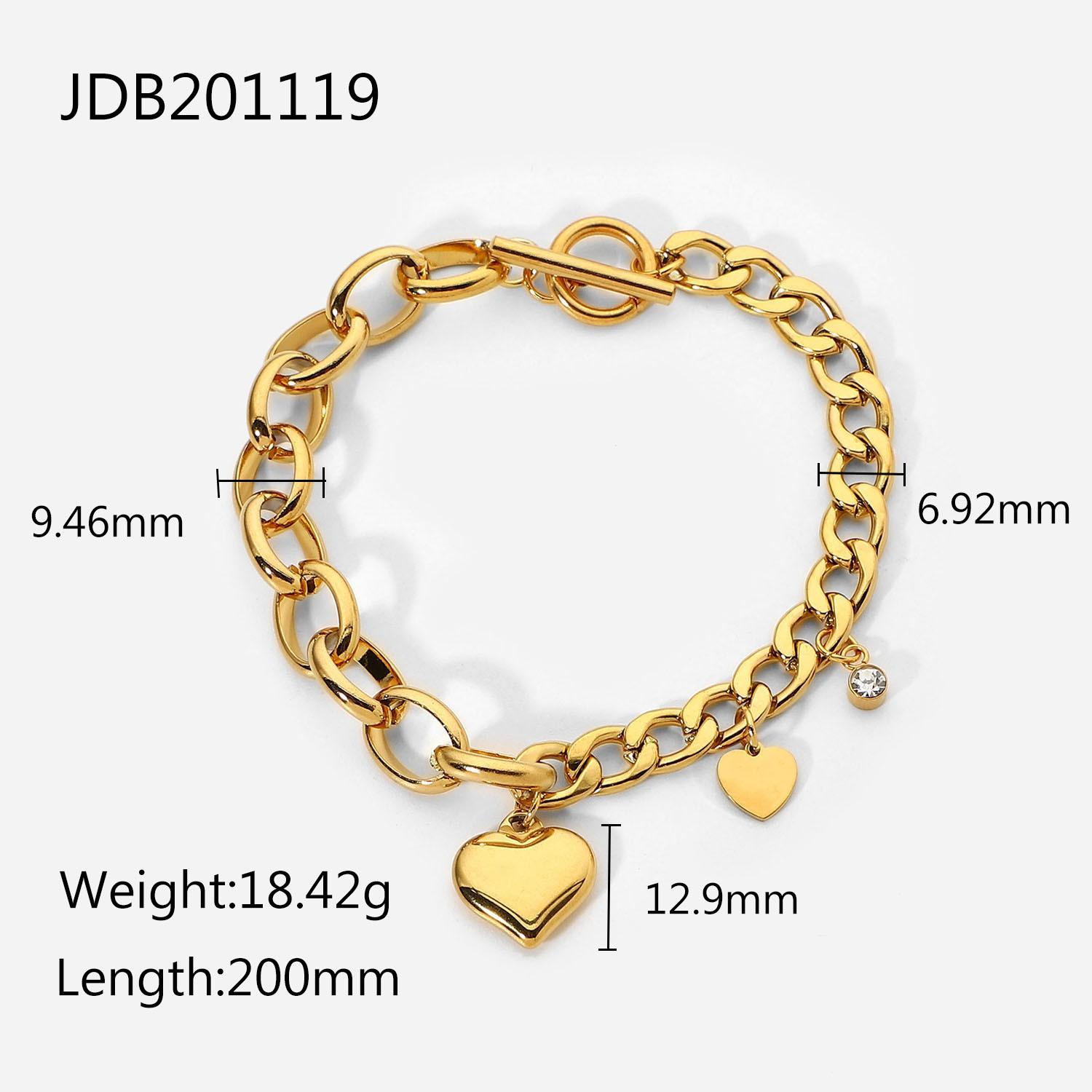Cuban chain oval chain double love small round zirconium pendant OT buckle bracelet 18K gold-plated stainless steel wind chain