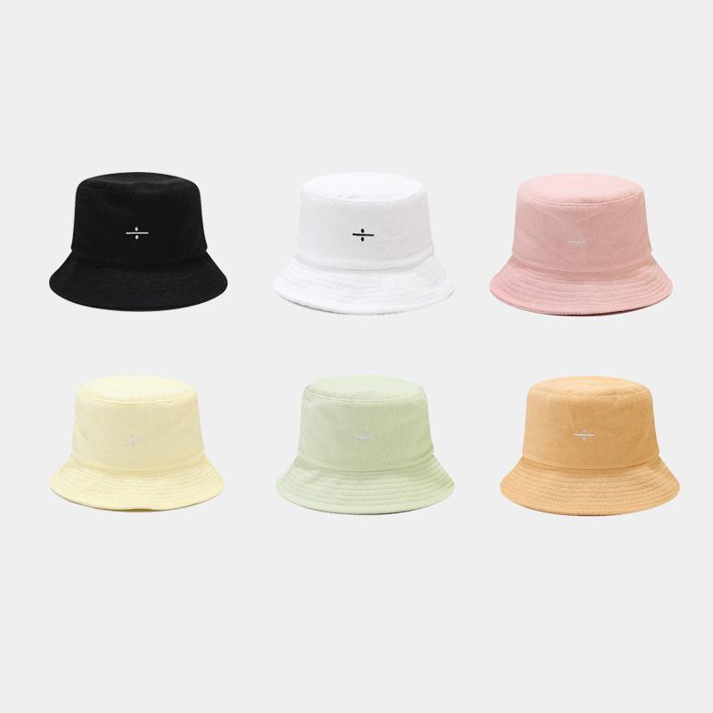 Korean Version of the New Towel Material Bucket Hat Symbol Embroidery Internet Celebrity Foldable Basin Hat Spring and Autumn Outdoor Visor Hat Chil