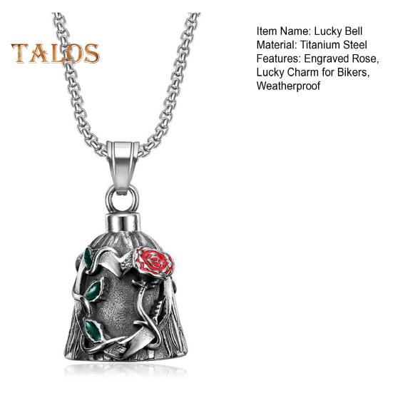 Dzwonek Luck Riding Bell Biker Guardian Lucky Bell Dzwonek ze stali tytanowej z grawerowanymi różami, wiszący dzwonek na klucze, plecak samochodowy