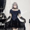 Gothic Patchwork Lace Fold Asymmetrischer Rock Dunkler hoch taillierter Rüschen A-Linien-Midirock Damenmode Streetwear