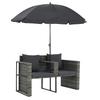 Conjunto de Sofá de Jardim com Guarda-Sol de Polirattan Cinza