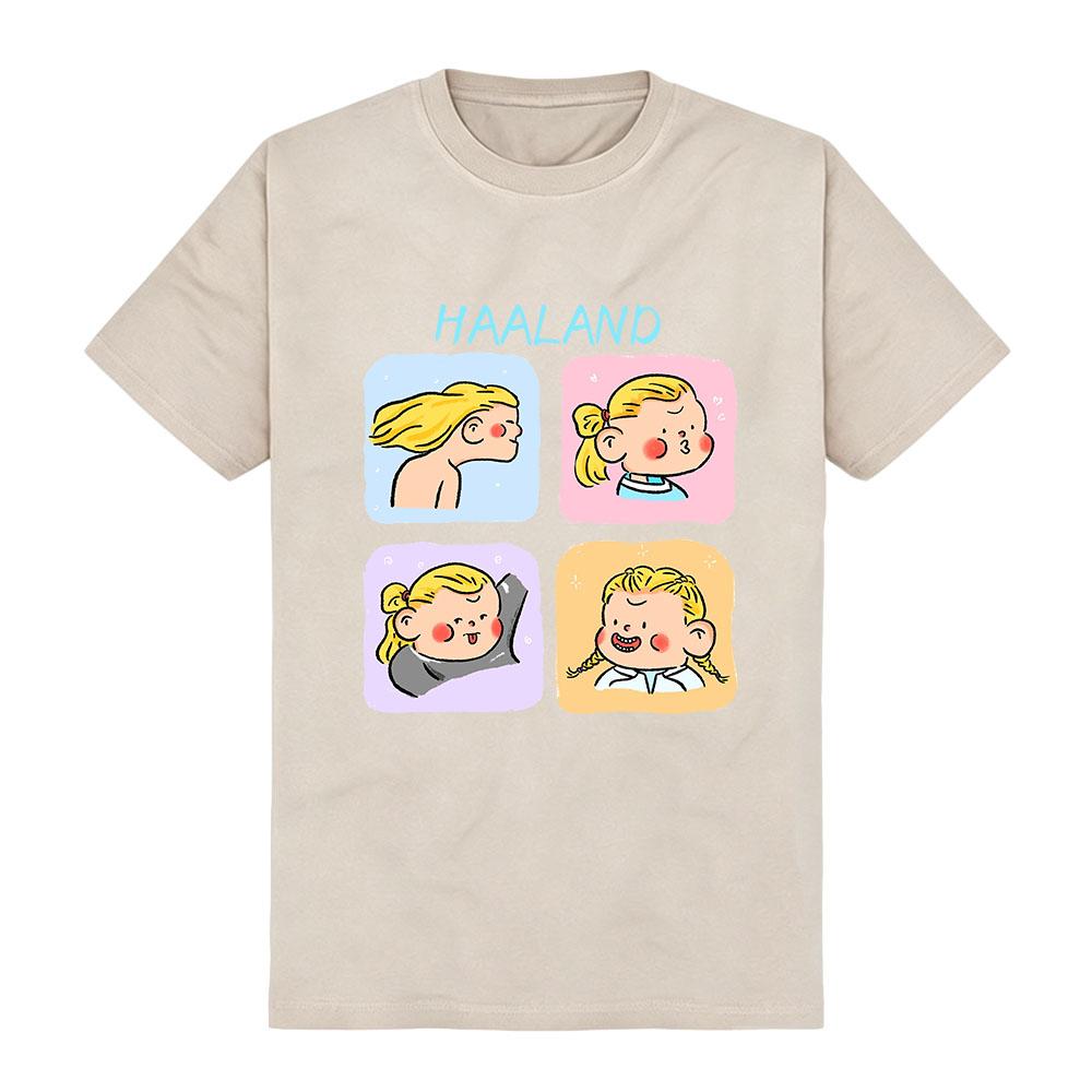 T-shirt Design in Stile Fumetto Haaland Estate Casual Larga Donna Uomo T-shirt Streetwear Unisex Grafica Merch Morbida Moda Cotone
