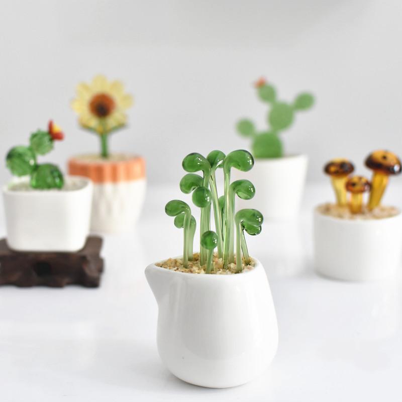 

Креативные стеклянные украшения, сочные кактусы, ростки фасоли, горшечные растения, офисные столы, поделки из стекла, подарки