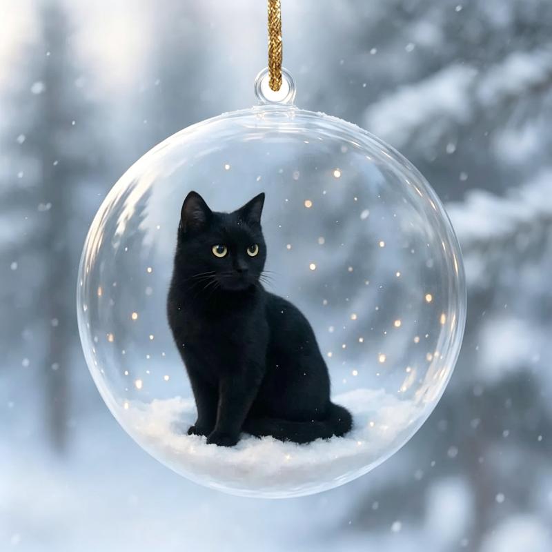 Klarer Acryl-Weihnachtsanhänger Niedliches schlafendes Katzenmuster Glänzende Details Perfekt für Weihnachtsbaumdeko Geschenke für Katzenliebhaber