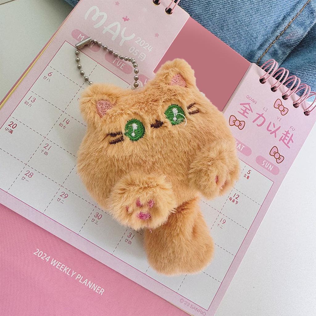 Cute Plush Long Tailed Cat Squeak Keychain Kawaii Cartoon Doll Toy Bag Pendant Key Ring Keyring Accessories For Women Girls