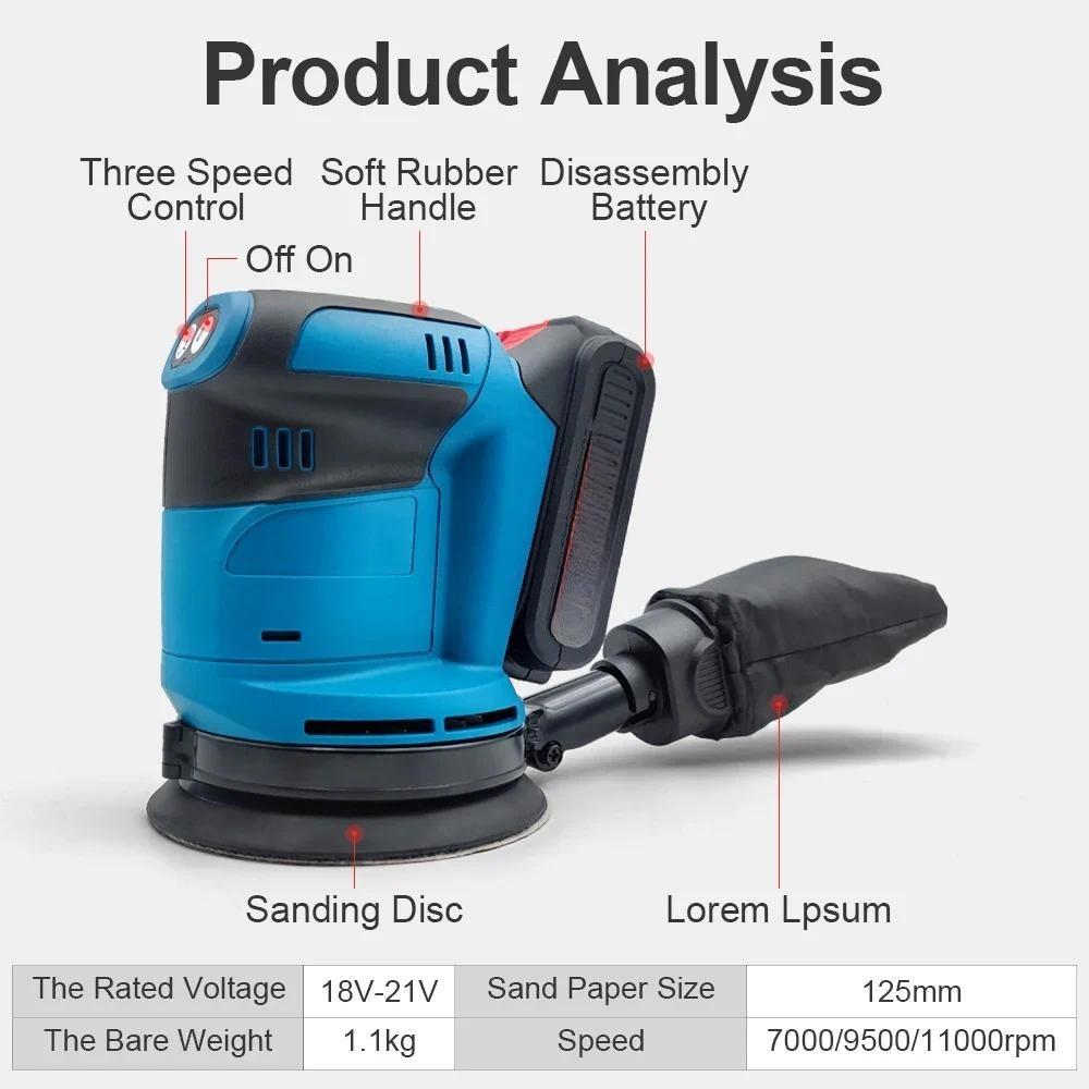 7000/9500/11000rpm 3-Speed Electric Sander Random Orbital Motor Wood Grinder Polishing Grinding Polisher Sanding Machine