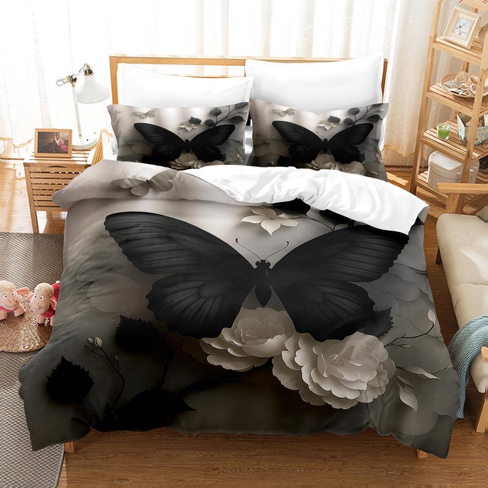 Comforter Butterflies Floral Bedding Set 3D Digital Printing 2-3 Piece Set (No Core) Suitable For Bedroom Halloween Decor